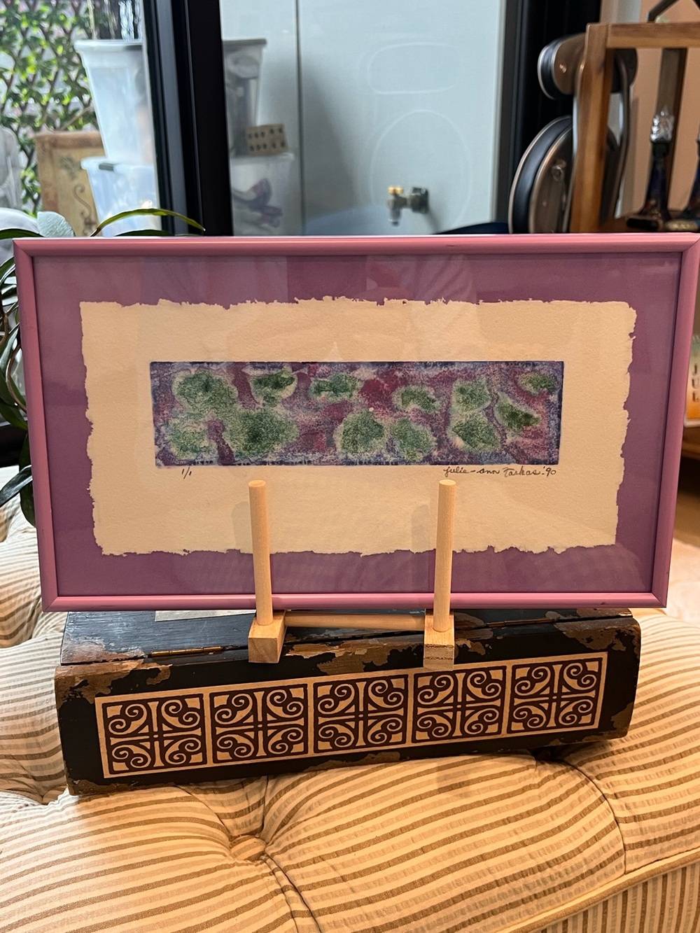 Original water color framed. Purple & Pink abstract with purple frame